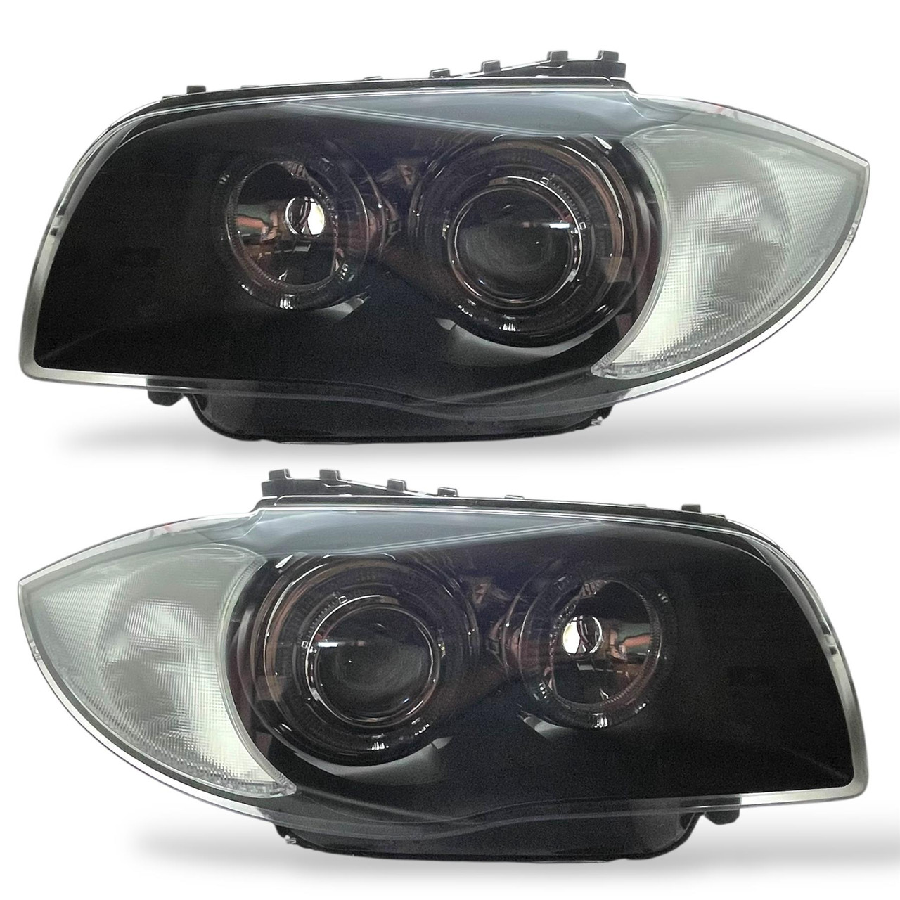 LED Angel Eyes Projector Headlights Black Pair for BMW 1 Series E81 E87 E82 E88