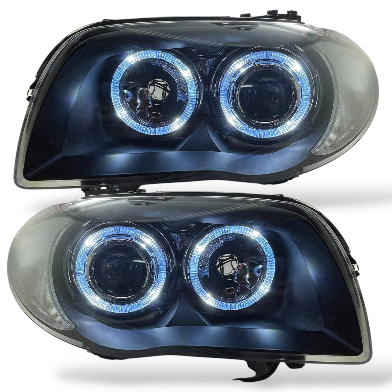 LED Angel Eyes Projector Headlights Black Pair for BMW 1 Series E81 E87 E82 E88