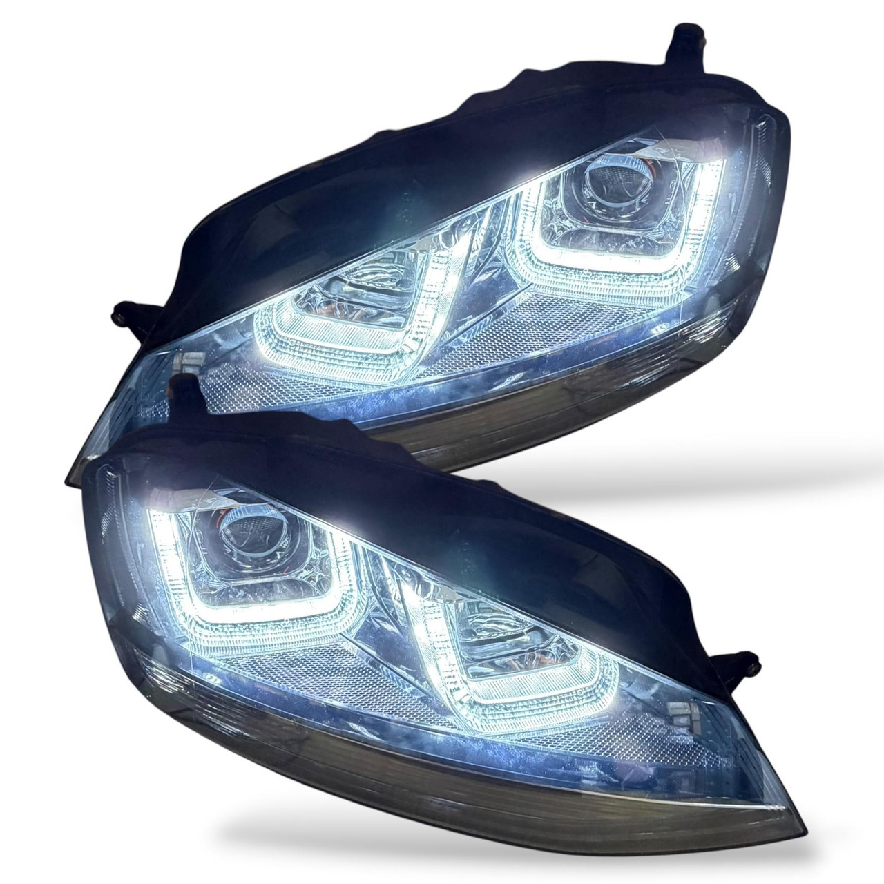 RHD LED DRL Projector Headlights Pair Black for VW Golf MK7 2012-2017