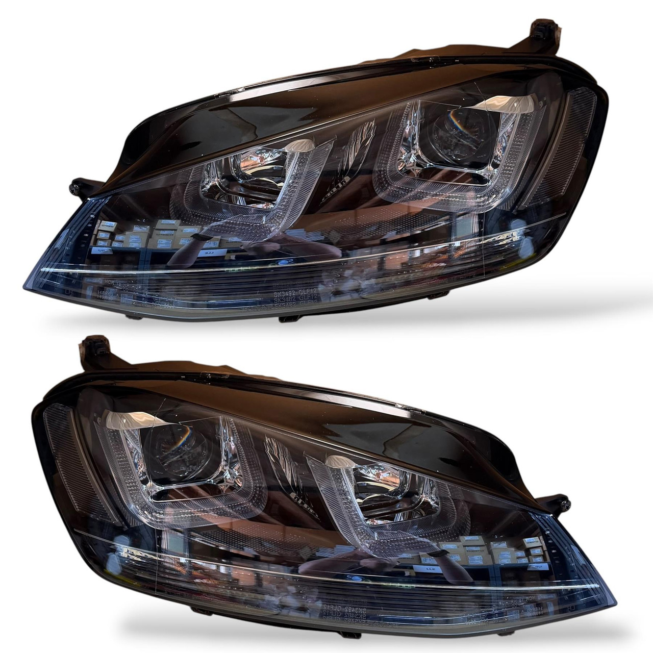 RHD LED DRL Projector Headlights Pair Black for VW Golf MK7 2012-2017