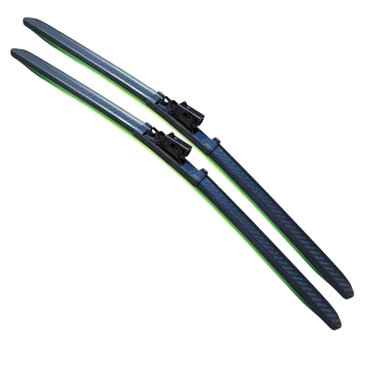 24/22" Carbon Fibre Aero Flat Wiper Blades Pair All-Season Windshield Cover Lock Fitting