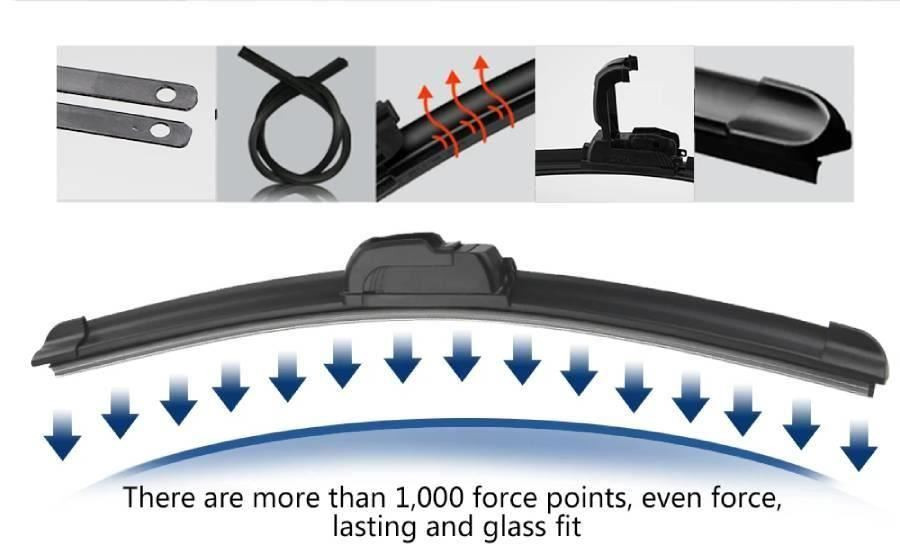 24/15" Carbon Fibre Aero Flat Wiper Blades Pair All-Season Windshield Hook Fitting