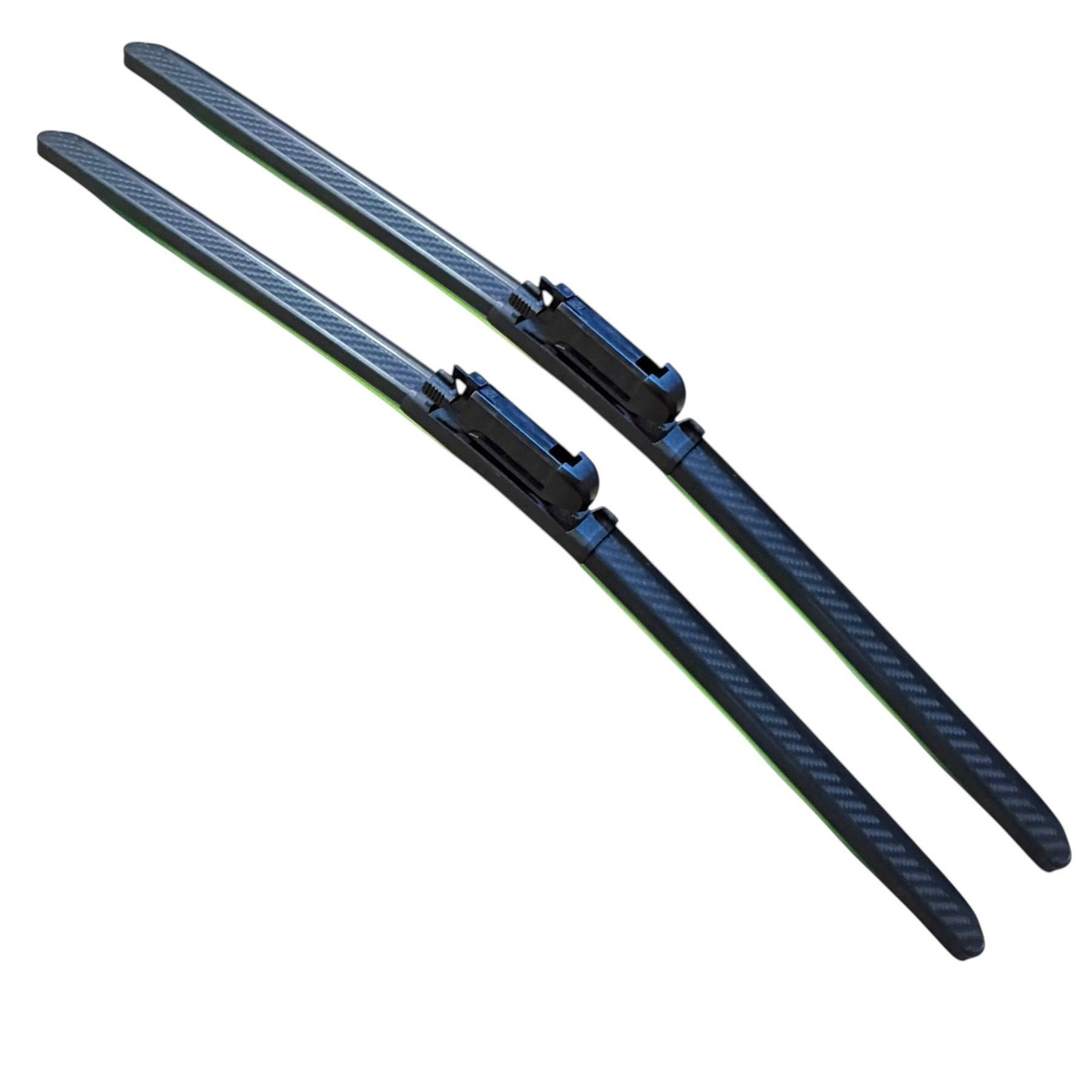 26/19" Carbon Fibre Aero Flat Wiper Blades Pair All-Season Windshield Pinch Tab Fitting