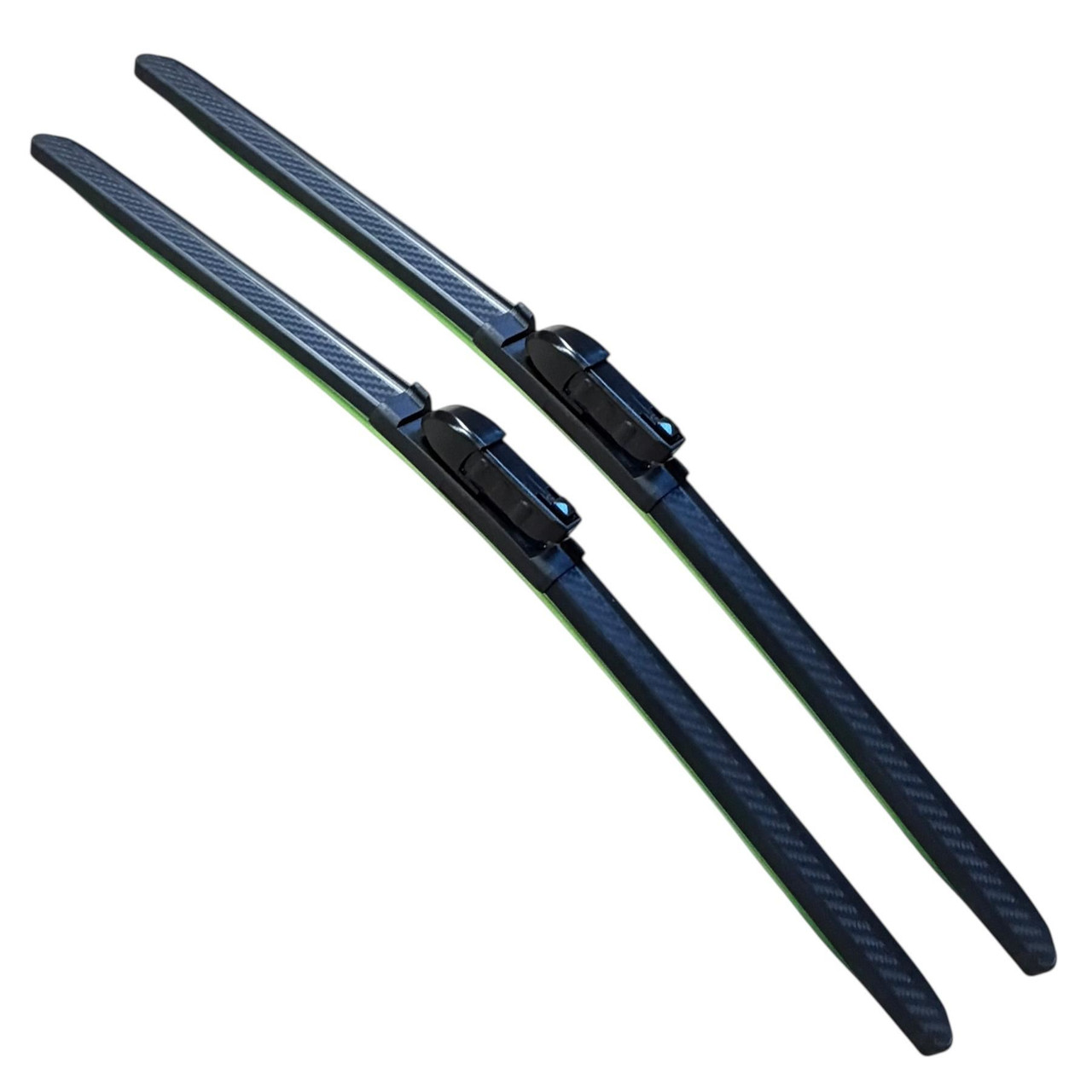 26/22" Carbon Fibre Aero Flat Wiper Blades Pair All-Season Windshield 16mm Push Button Fitting