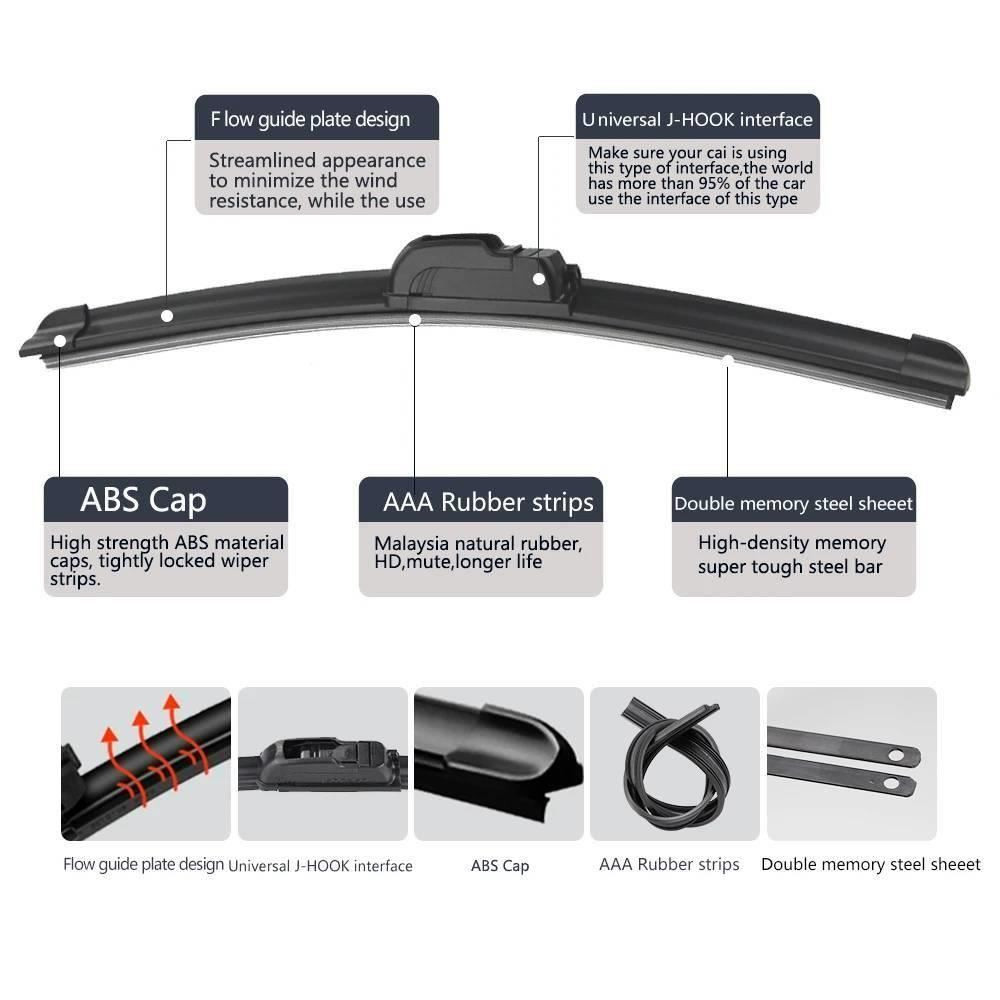 23/15" Carbon Fibre Aero Flat Wiper Blades Pair All-Season Windshield 19mm Push Button Fitting