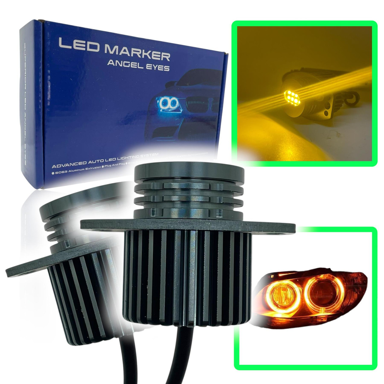 80W Lemon yellow Angel eye LED Bulbs For BMW 3 SERIES E90 E91 2005-08 X5 E70 Halo ring