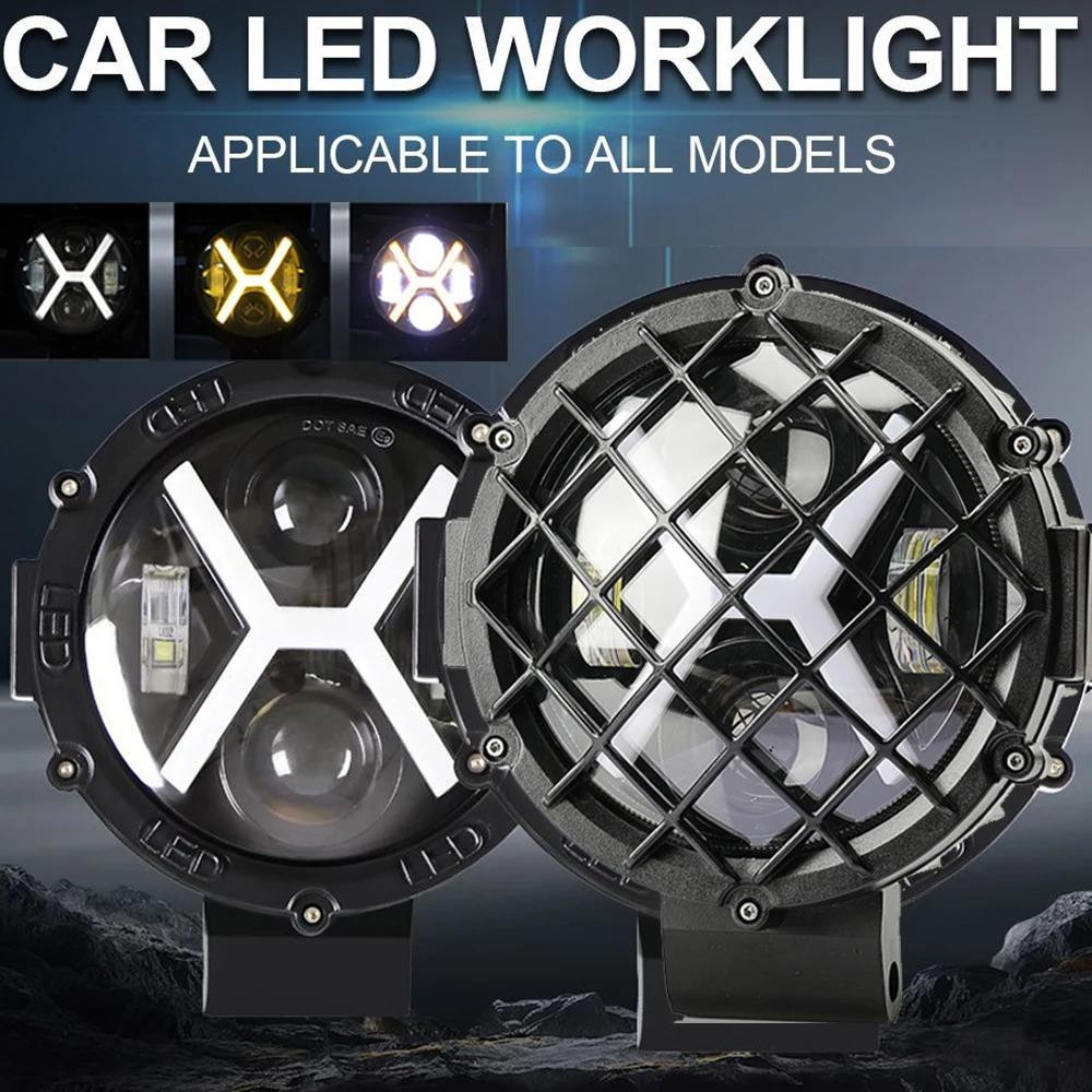 2X 7" LED Driving Spot Lights DRL White/Amber Flat Beam 12V 24V for 4x4 Truck