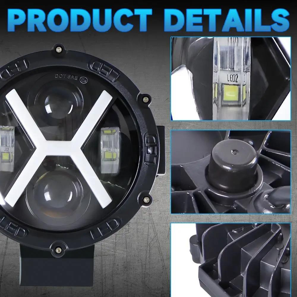 2X 7" LED Driving Spot Lights DRL White/Amber Flat Beam 12V 24V for 4x4 Truck