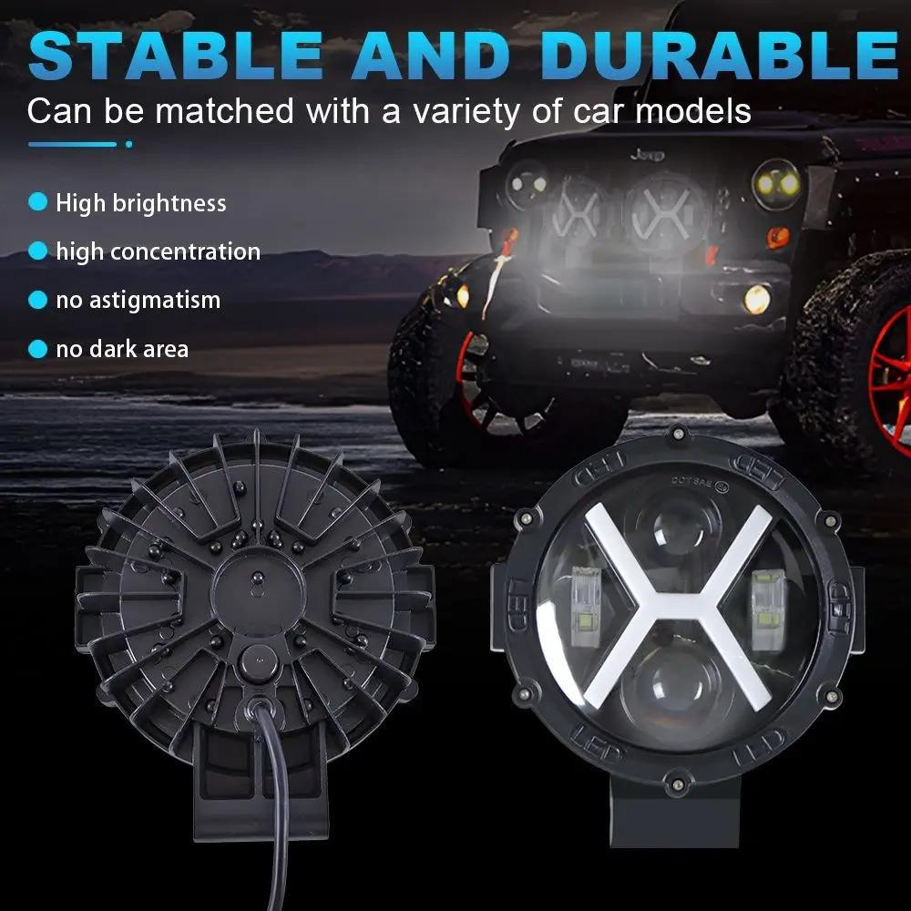 2X 7" LED Driving Spot Lights DRL White/Amber Flat Beam 12V 24V for 4x4 Truck