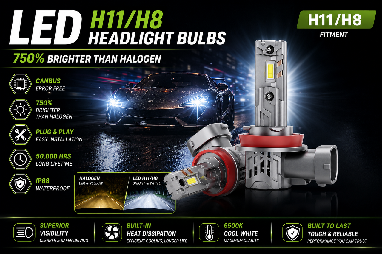 LiteSync H8 H9 H11 LED Headlight Bulbs 12000LM 6000K CanBus 100W 12V Pair