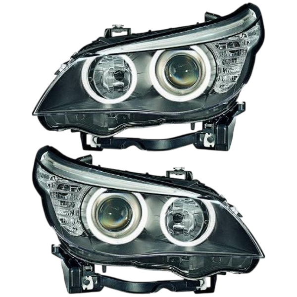 LHD Halogen H7 Headlight Pair for BMW 5 Series E60 E61 LCI 2007-2009 Black Housing