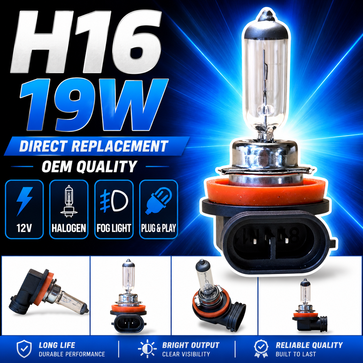 H16 19W Halogen Fog Light Bulbs 12V OEM Replacement PGJ19-3