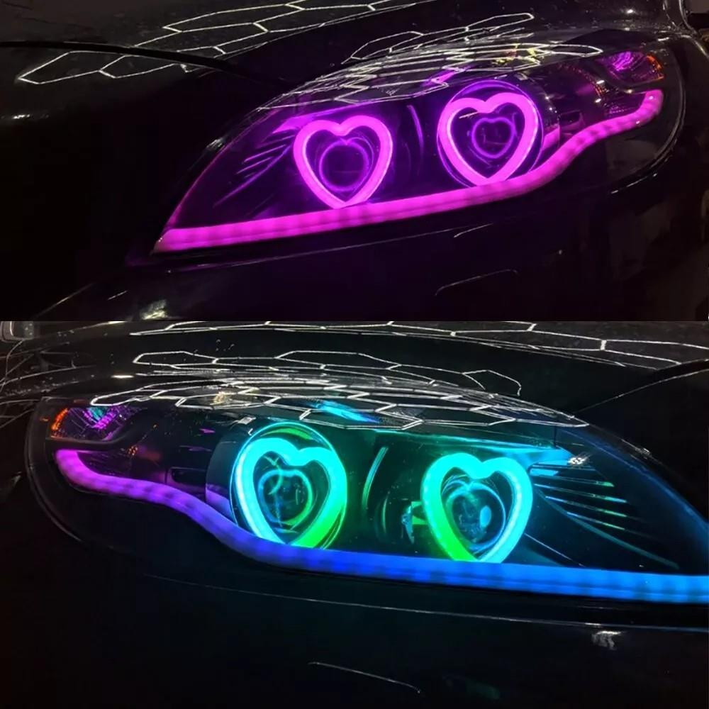 2x 90mm RGB Heart Angel Eye Halo Rings Dynamic Indicator Bluetooth LED DRL