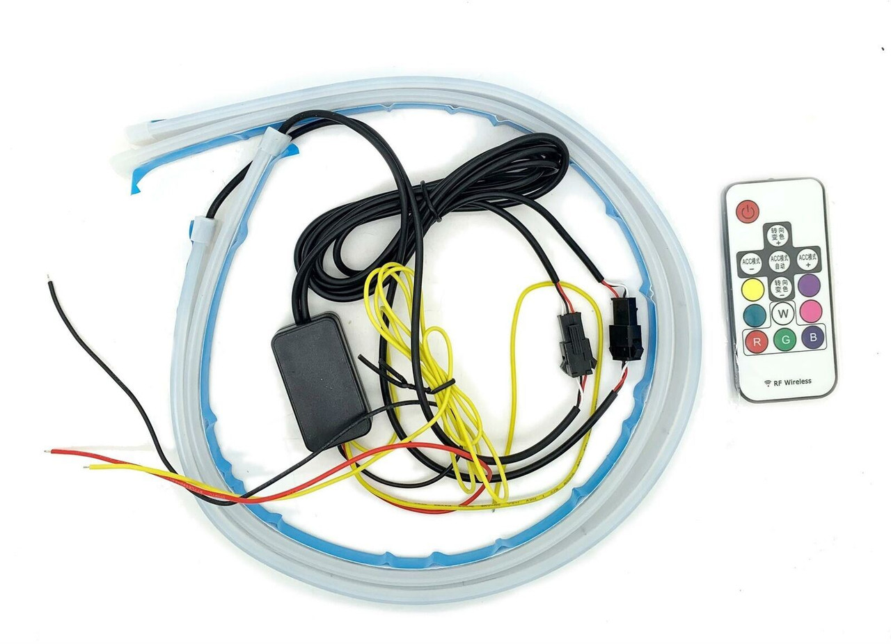 2 x 60cm flexible DRL lightbar, remote RGB Multicolour strips dynamic indicator