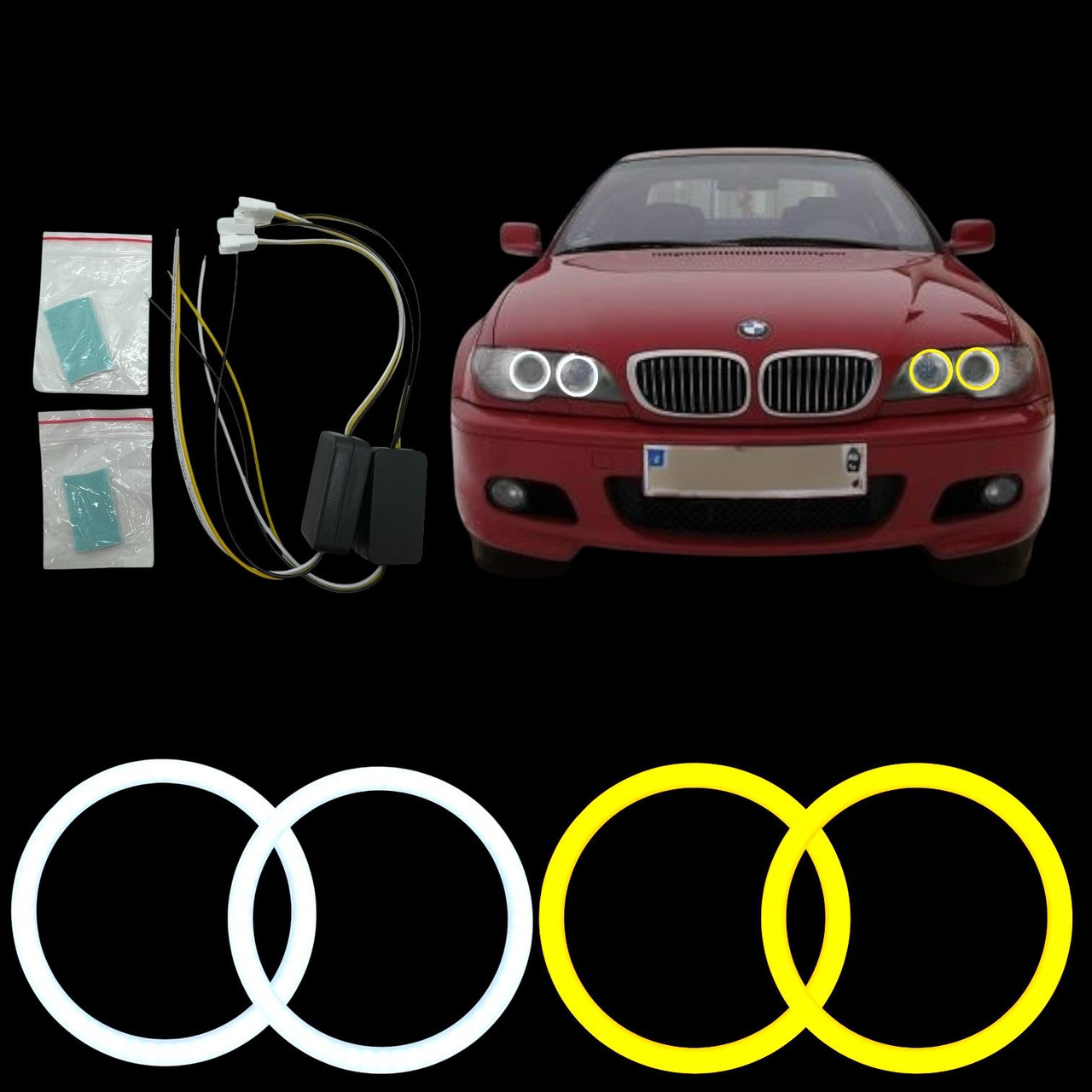 Switchback Halo Ring Cotton Light SMD LED Angel Eyes DRL For BMW E46 2dr Facelift 03-06