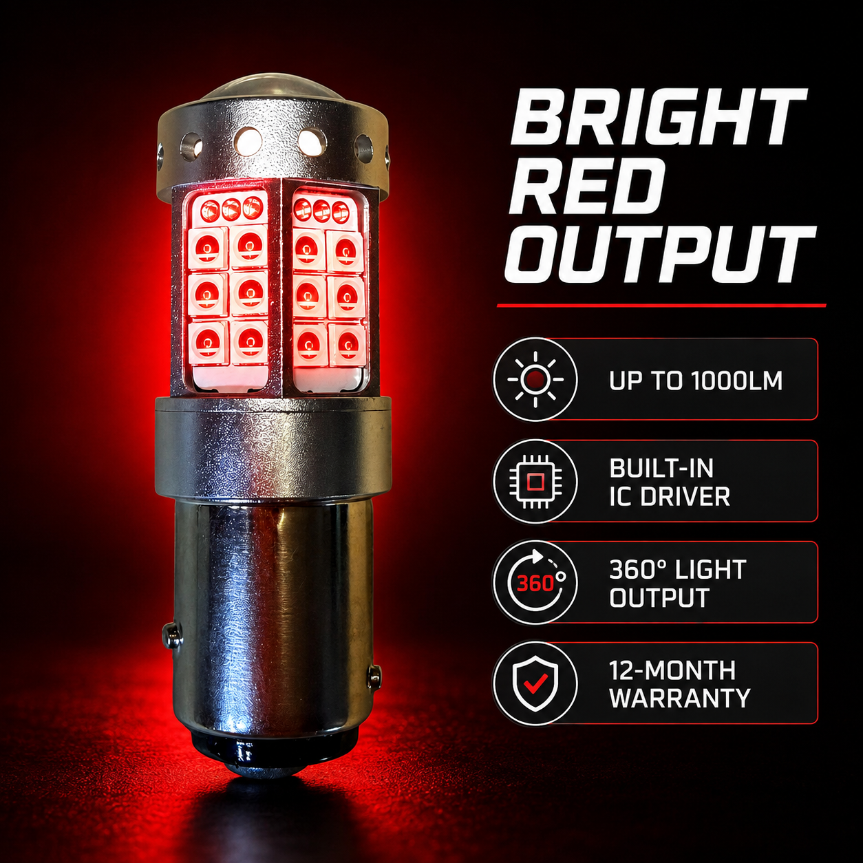 2x LiteSync PR21W BAW15D Red LED Brake Stop Tail Light Bulbs 42 SMD CANBUS 12V