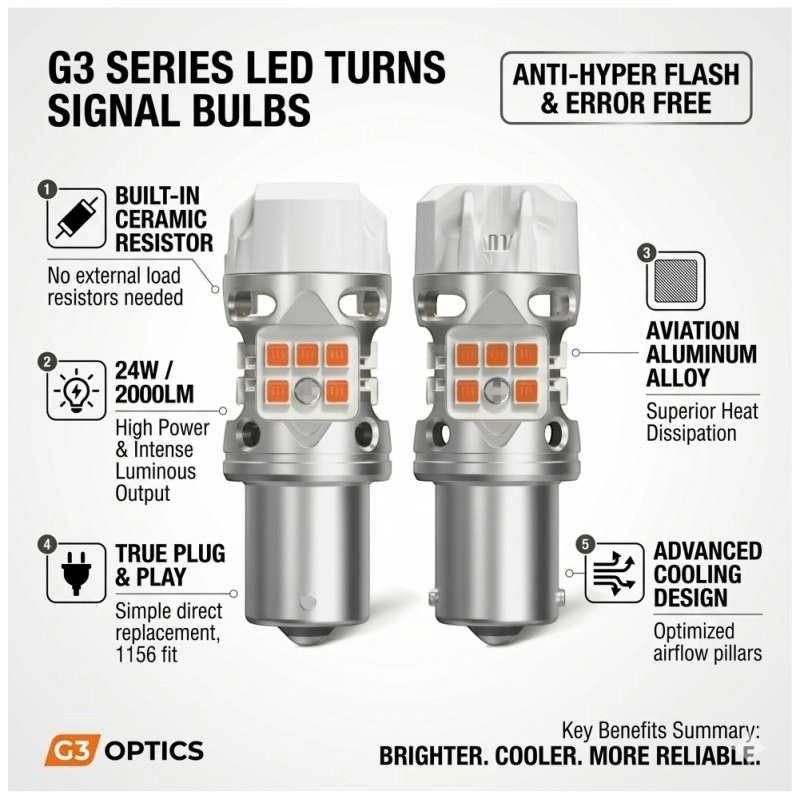 G3 PY21W BAU15S LED Indicator Bulbs Amber 24W Super CANBUS Anti Hyper Flash 581 2x