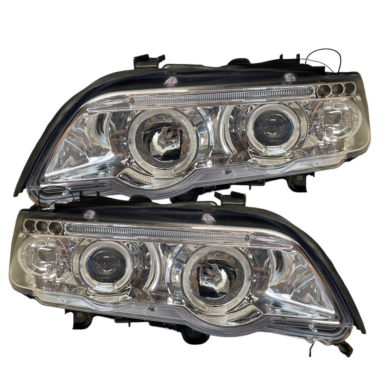 For BMW X5 98-03 Chrome LED Angel Eye Projector Headlights Lighting Lamp