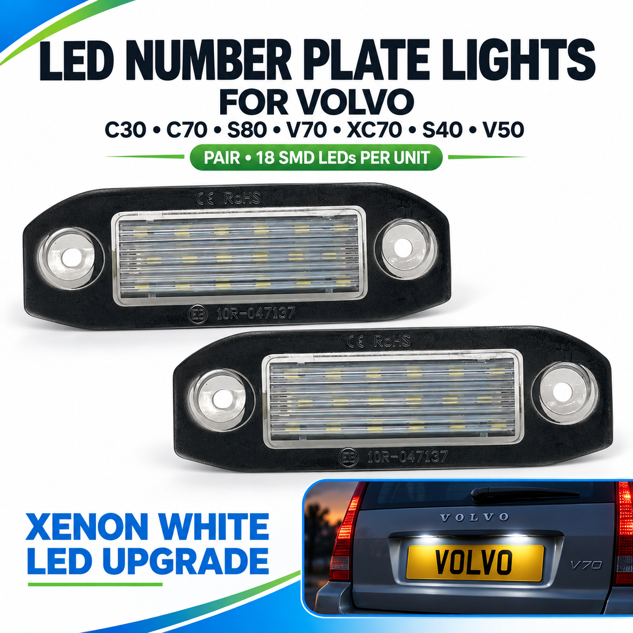 18 Smd LED Rear Number Licence Plate Units Replacement For Volvo C30 C70 S80 V70 XC70 S40 V50