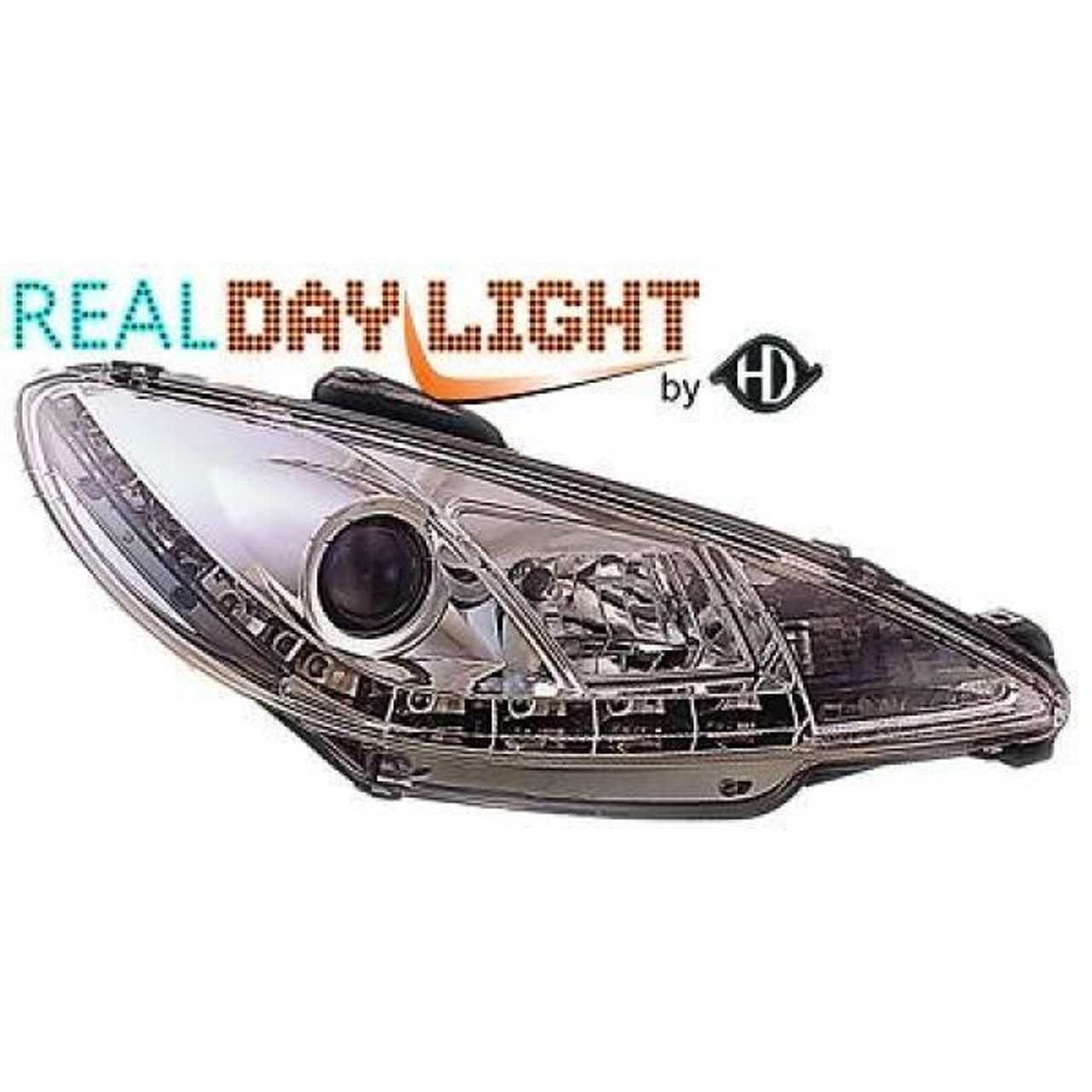 LHD Projector LED DRL Headlights Pair Clear Chrome Peugeot 206 206CC 98-08