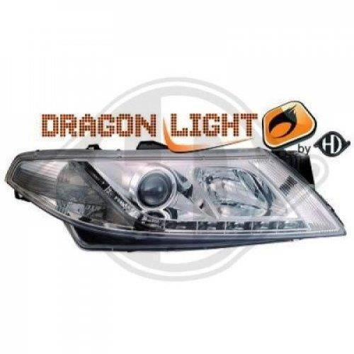 LHD Design Headlight Pair LED Dragon DRL Lights Clear Chrome Renault Laguna Estate 01-05