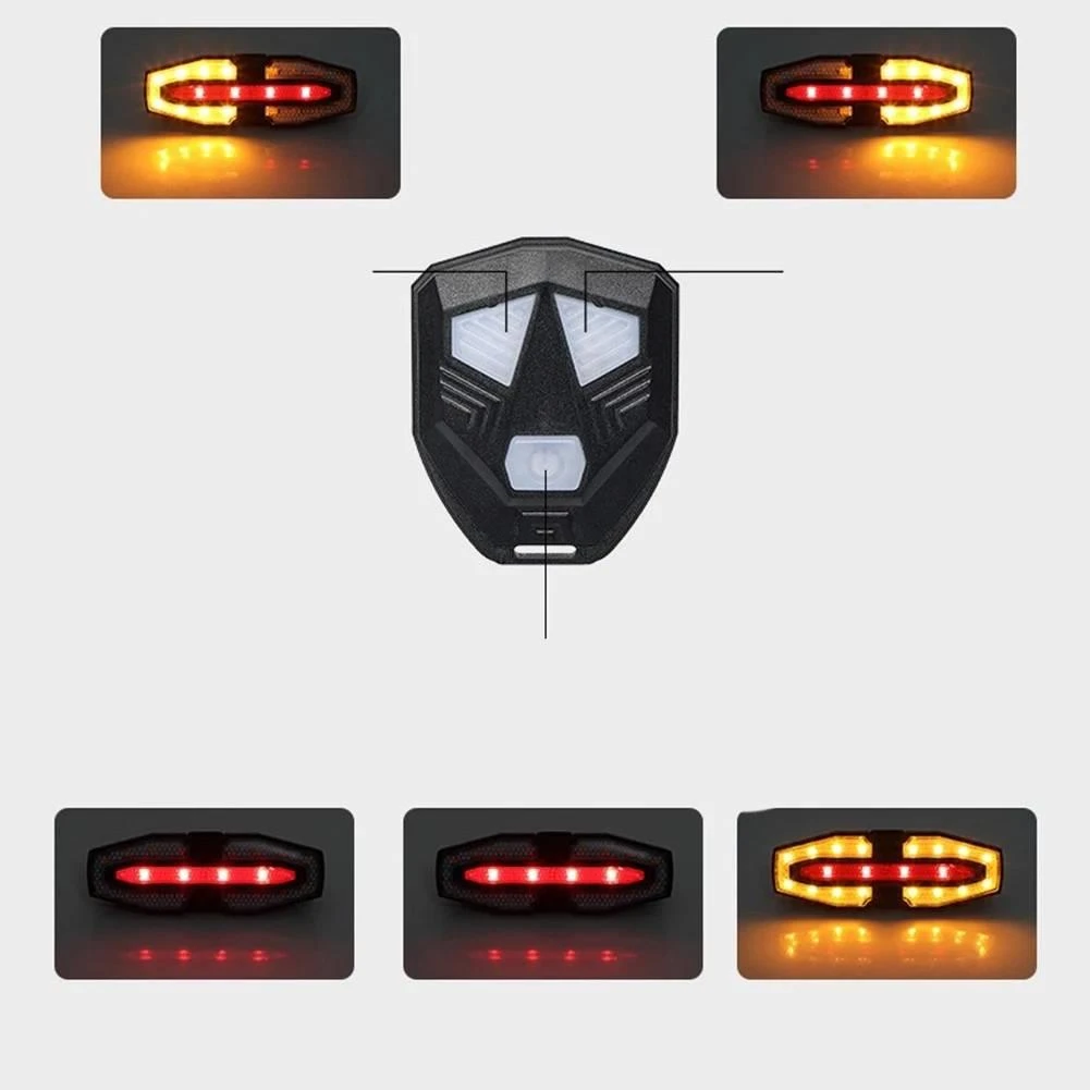Solar Powered Bike Rear LED Light Wireless Turn Signal Indicators USB Rechargeable