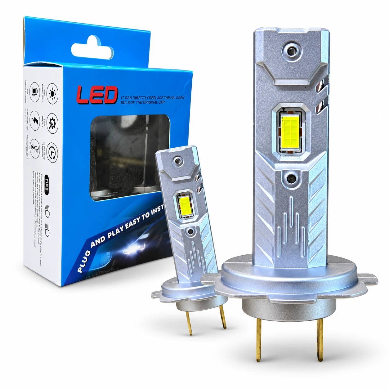 LiteSync H7 COB LED Headlight Foglight Bulbs 6000K 10000LM 1:1 Fanless Pair