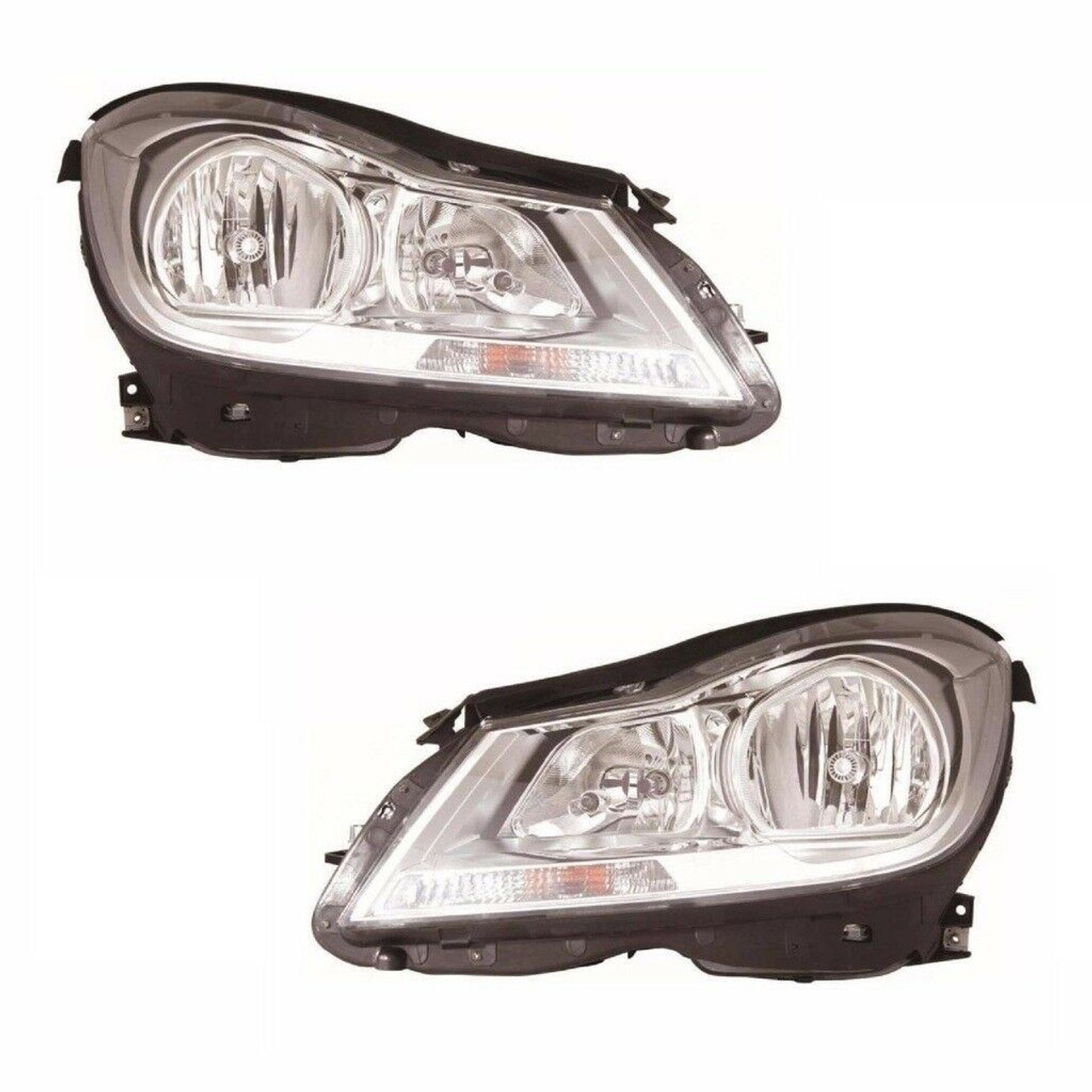 For Mercedes C Class S204 Exclude Amg 2011 Headlights Lamps Chrome Pair OS NS