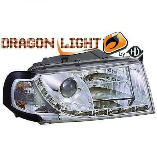 LHD Projector Headlights Pair LED Dragon DRL Lights Clear Chrome Skoda Octavia 96-04