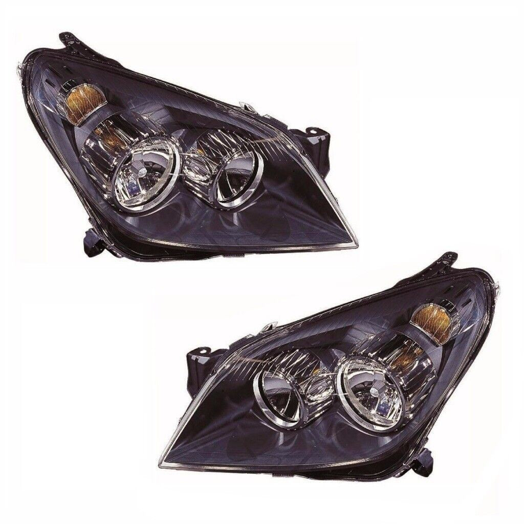 For Vauxhall Astra H Mk5 Van 5/2004-6/2007 Headlights Lamps Black Pair OS NS