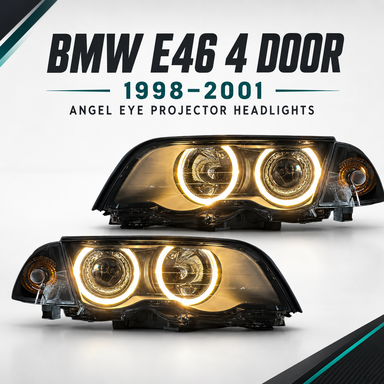 RHD LHD Projector Headlights Pair Angel Eyes Clear Black BMW 3 Series E46 Saloon 98-01