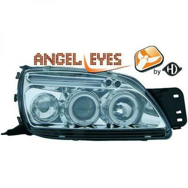 LHD Projector Headlights Pair Angel Eyes Clear Chrome Ford Fiesta 99-02