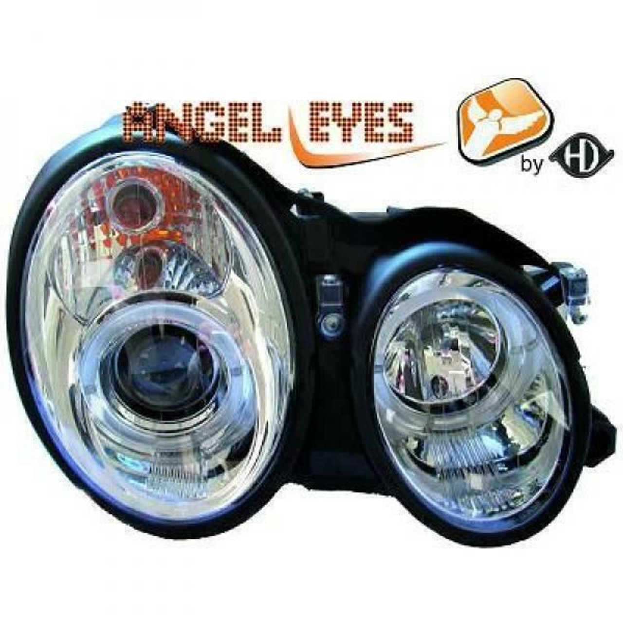 LHD Projector Headlights Pair Angel Eyes Clear Chrome H1 H1 Mercedes CLK 97-02