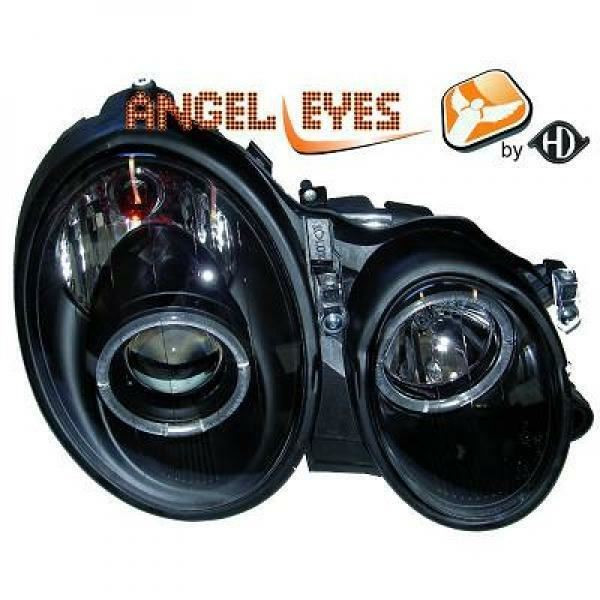 LHD Projector Headlights Pair Angel Eyes Clear Black H1 Mercedes CLK C208 97-02