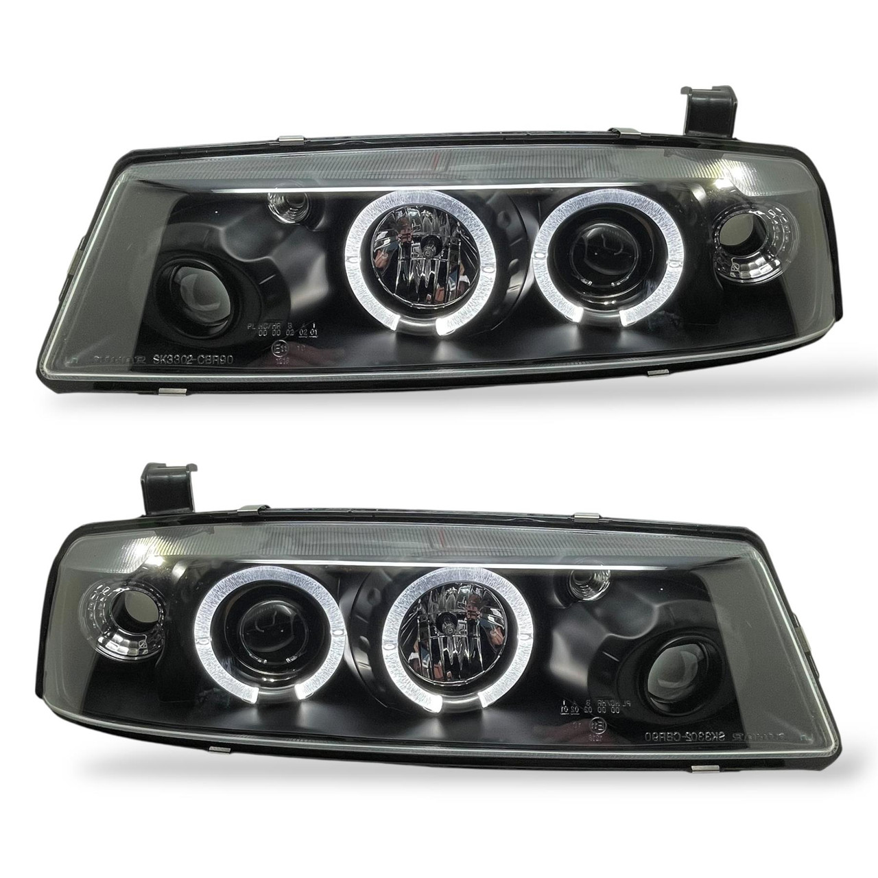 LHD Projector Headlights Pair Angel Eyes Clear Black H1 H1 Vauxhall Calibra 90-97