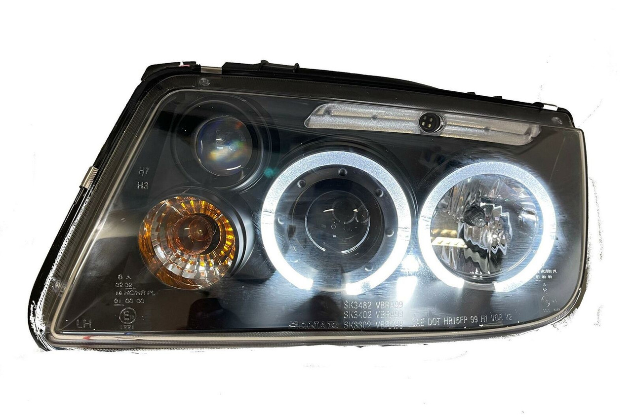 LHD Projector Headlights Pair Angel Eyes Clear Black H1 H1 H3 VW Bora 98-05