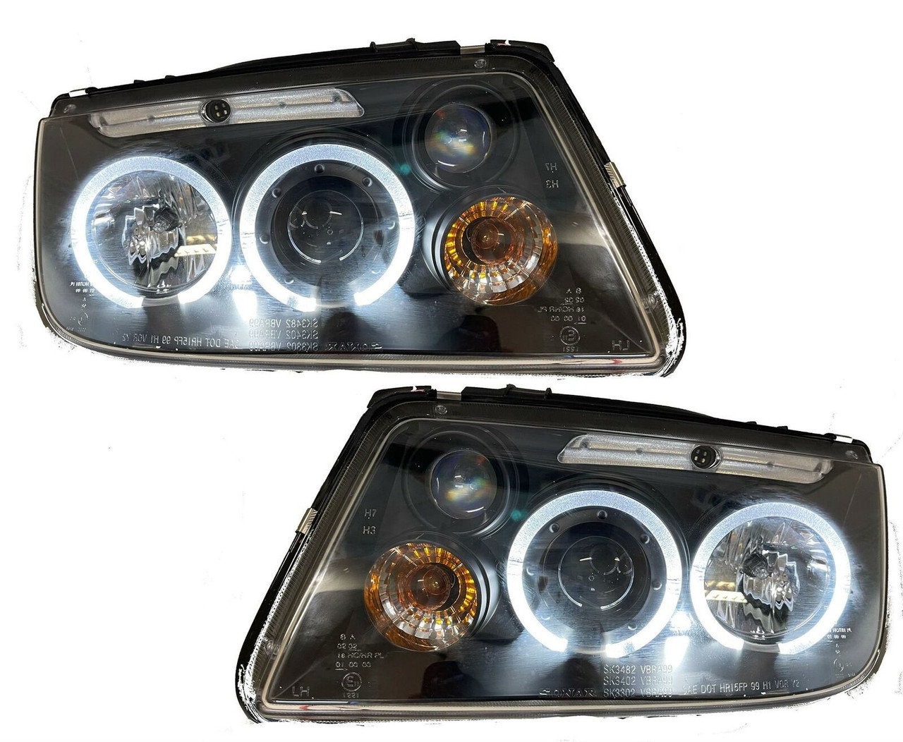 LHD Projector Headlights Pair Angel Eyes Clear Black H1 H1 H3 VW Bora 98-05