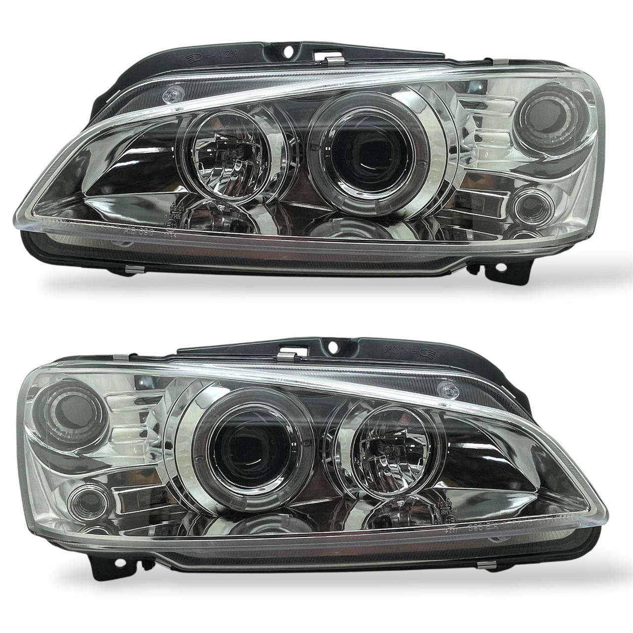 LHD Projector Headlights Pair Angel Eyes Clear Chrome H1 H1 Peugeot 106 95-05