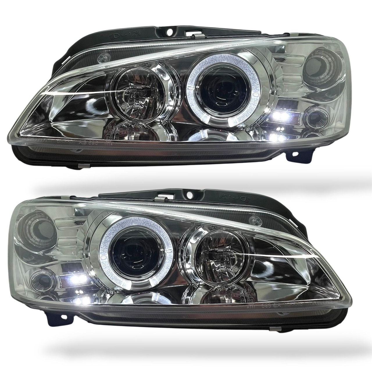 LHD Projector Headlights Pair Angel Eyes Clear Chrome H1 H1 Peugeot 106 95-05