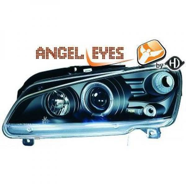 LHD Projector Headlights Pair Angel Eyes Clear Black H1 H1 Peugeot 106 95-05