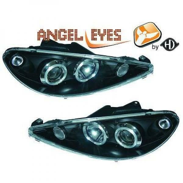 LHD Projector Headlights Pair Angel Eyes Clear Black H1 Peugeot 206 206CC 98-08
