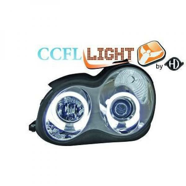 LHD CCFL Projector Headlights Pair Clear Chrome Mercedes-Benz C180-320 W203 00-On