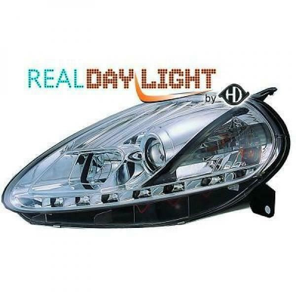 LHD Design Daylight Headlight Pair Clear Chrome H1 H1 Fiat Grande Punto 05-09