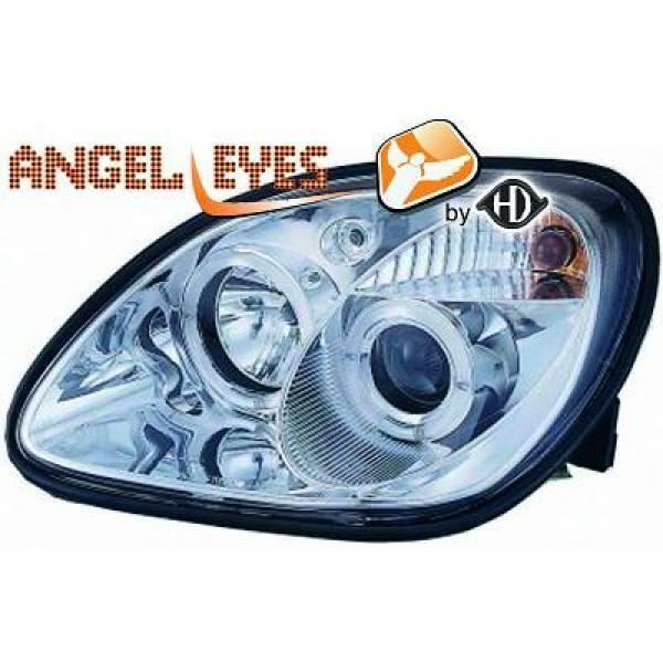 LHD Headlight Pair Angel Eyes Clear Chrome H1 H1 Mercedes-Benz SLK R170 96-04