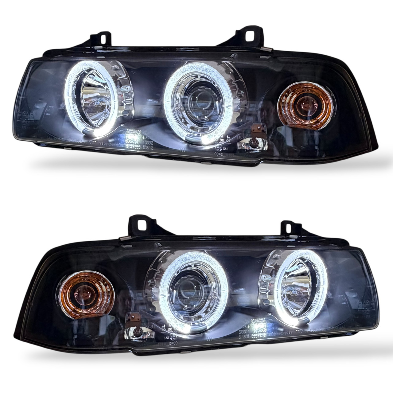 LHD OS NS Headlight Headlamp Pair Angel Eyes Clear Black BMW 3 Series E36 90-99