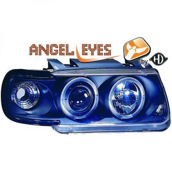 LHD Projector Headlights Headlamp Pair Angel Eyes Clear Black VW Polo 94-99