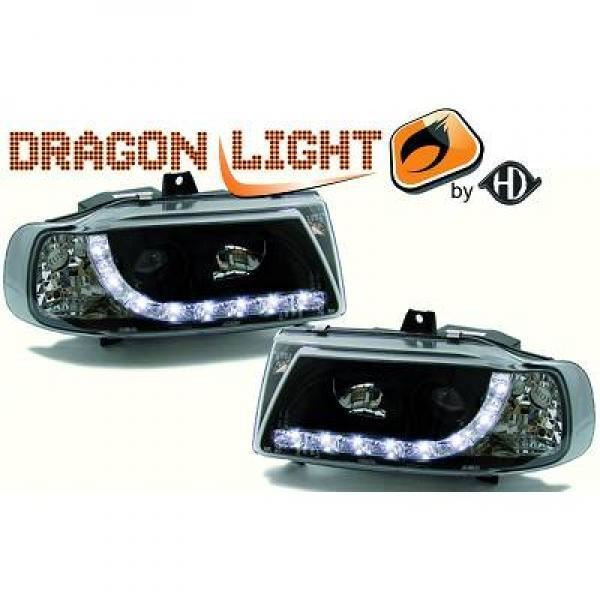 LHD Projector Headlights LED Dragon DRL Lights Black Seat Ibiza Cordoba 95-99