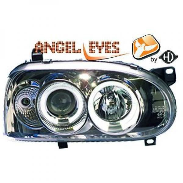 LHD Projector Headlights Pair Angel Eyes Chrome H1 H1 VW Golf III 91-97