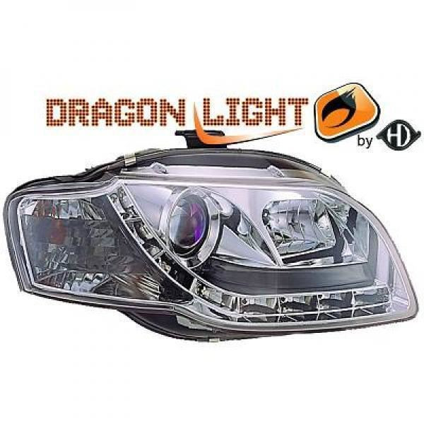 LHD Projector Headlights Pair LED Dragon DRL Lights Clear Chrome Audi A4 8E 04-07