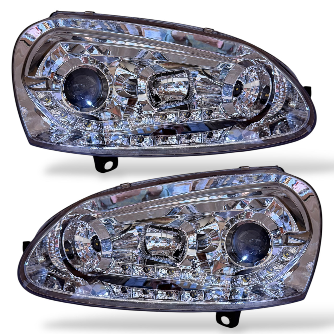 LHD Projector Headlights Pair LED Dragon DRL Lights Clear Chrome VW Golf V 03-08